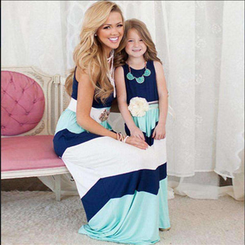 Mom and Daughter Striped Mint Dress