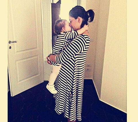 Mom and Daughter Black thin stripe dress
