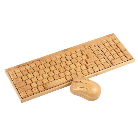 2.4G Wireless Bamboo PC Keyboard and Mouse Combo Combos Computer Keyboard Mice Office Handcrafted Natural Wooden Plug and Play