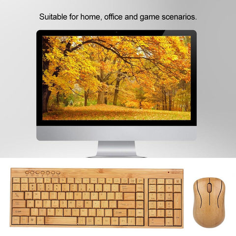 2.4G Wireless Bamboo PC Keyboard and Mouse Combo Combos Computer Keyboard Mice Office Handcrafted Natural Wooden Plug and Play