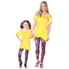 Image of Mom and Daughter Yellow Shirt and Floral Leggings