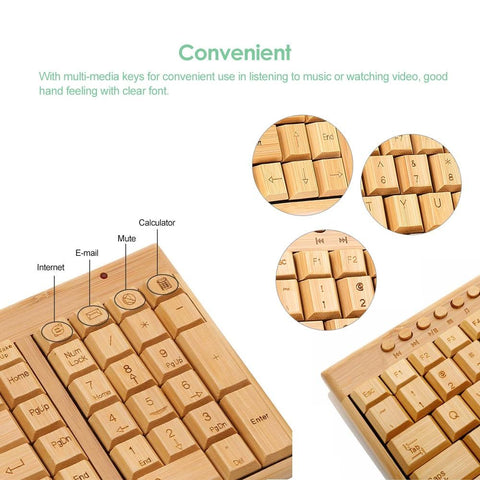 2.4G Wireless Bamboo PC Keyboard and Mouse Combo Combos Computer Keyboard Mice Office Handcrafted Natural Wooden Plug and Play